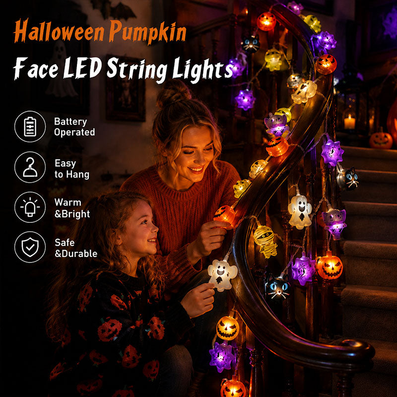 🎃 Halloween Pumpkin Face LED String Lights